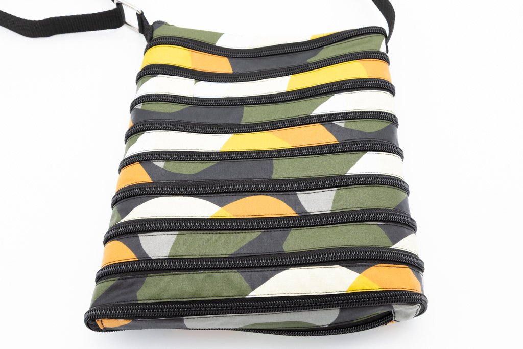 Handtasche Wachstuch orange/gelb/grau/grün/schwarz