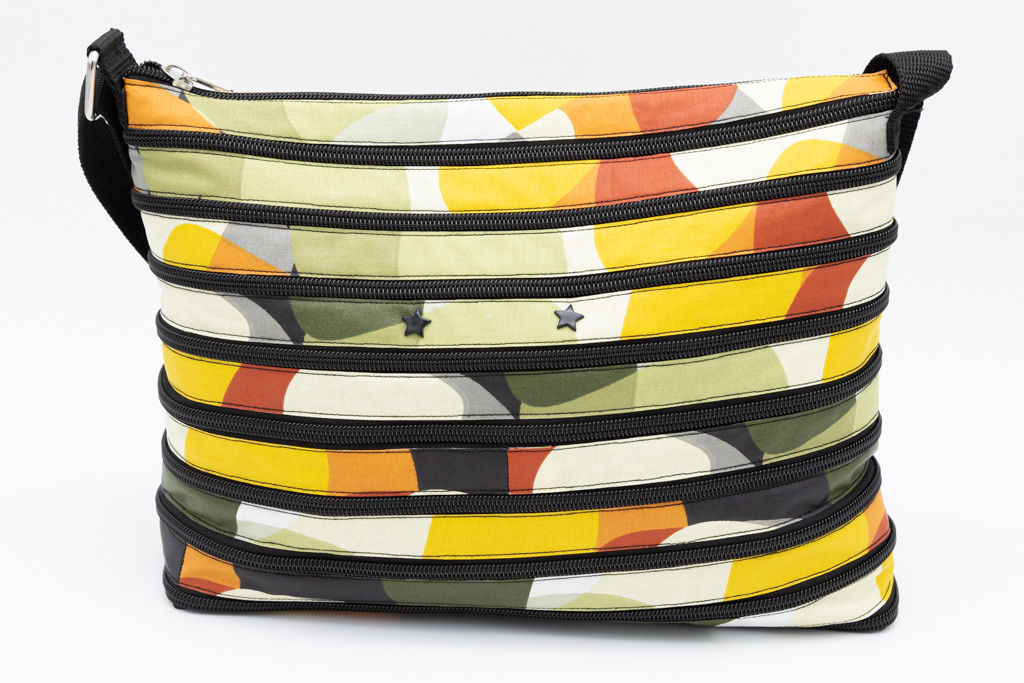 Handtasche Wachstuch beige/gelb/grün/grau/schwarz